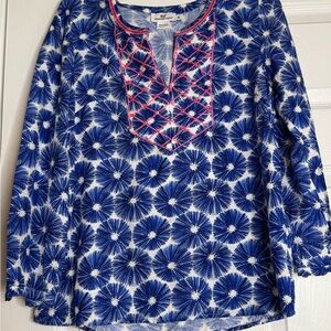 Vineyard Vines Navy Blue Floral Tunic with Pink Embroidery